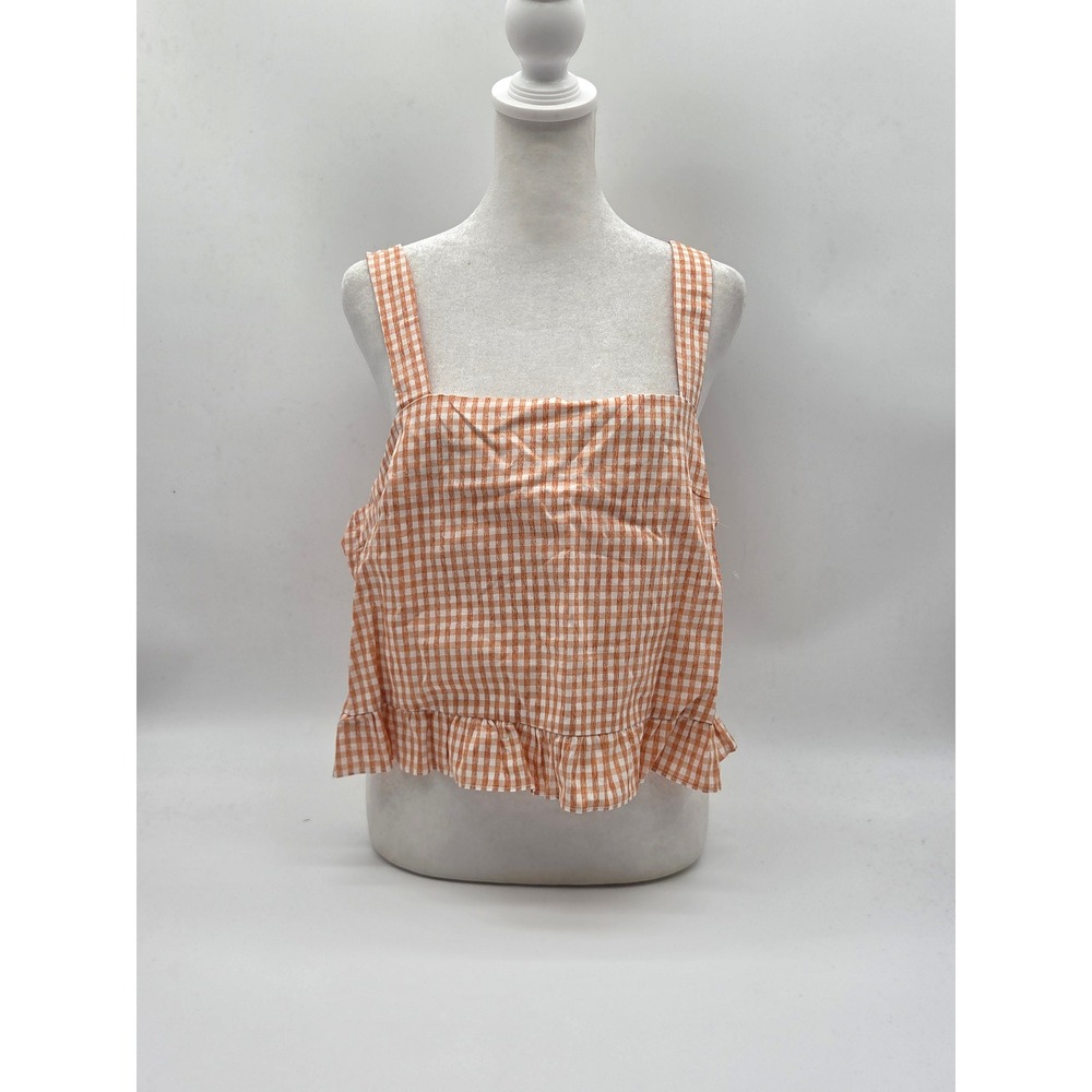 Honey Belle Women's Large Orange White Gingham Ruffle Crop Top 101-561